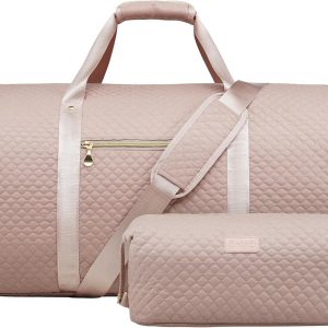 Garment Bag Carry On Convertible Travel Duffel Bag with Shoe Pouch Weekender Bag for Women Men 2 in 1 Hanging Suit Bag with Shoulder Strap Business Travel Bag (Pink, Standard)